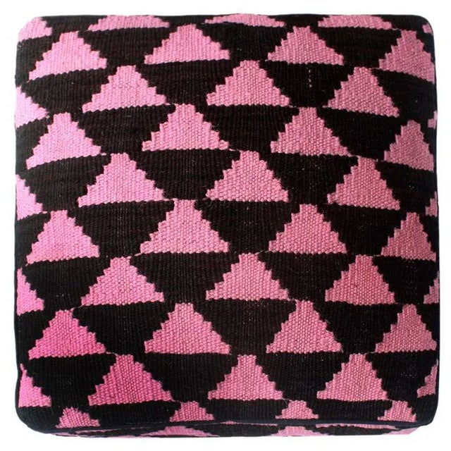 Arshs Diedra Black/Pink Kilim Upholstered Handmade Ottoman For Sale In New York - Image 6 of 8