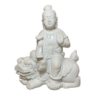 1990s Carved Chinese Marble Stone Samantabhadra Bodhisattva Dehua Sculpture Statue For Sale