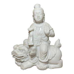 1990s Carved Chinese Marble Stone Samantabhadra Bodhisattva Dehua Sculpture Statue