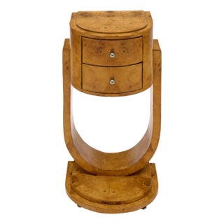 French Art Deco Burled Ash Side Table With Architectural U-Form Base For Sale