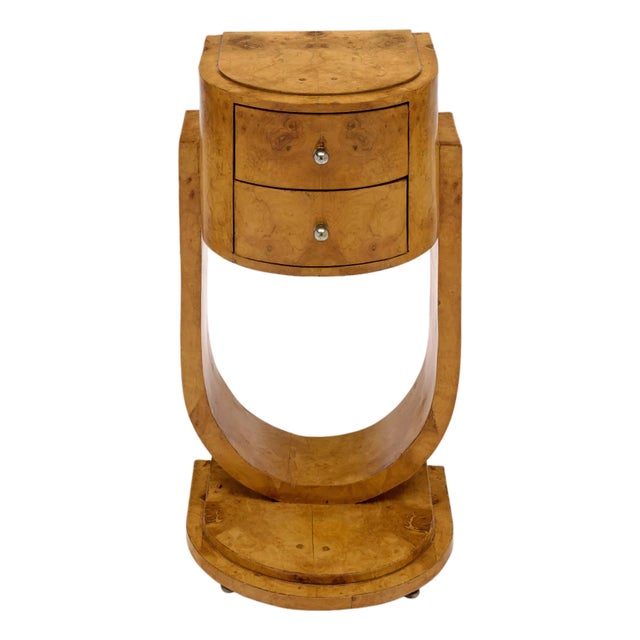 French Art Deco Burled Ash Side Table With Architectural U-Form Base For Sale