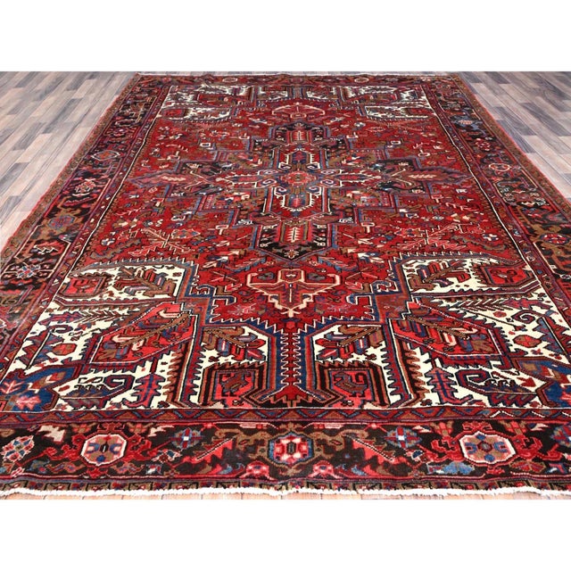 1960 8'2"x10'10" Red Hand Knotted Pure Wool Centre Geometric Medallion Worn Down Rug For Sale In New York - Image 6 of 12