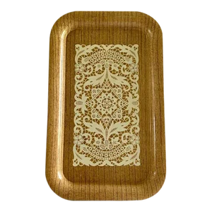 1970s Vintage Tin With Lace Design Wood Tray