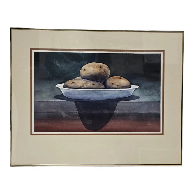 Still Life Potato Vegetable Watercolor Painting Signed Earl Rema Ault For Sale