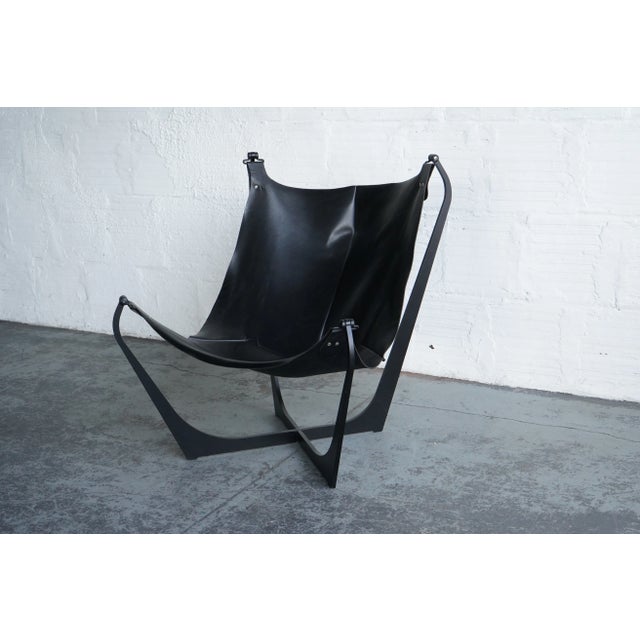 Modern Tgm Sling Chair Black Leather For Sale - Image 4 of 5