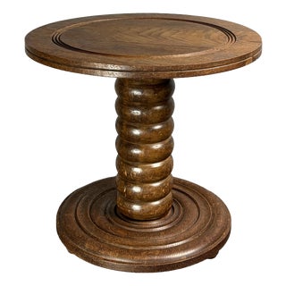 Chunky Low Turned Wood Brutalist Side Table in the style of Charles Dudouyt, 1950s For Sale