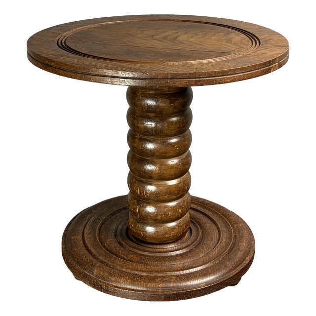 Chunky Low Turned Wood Brutalist Side Table in the style of Charles Dudouyt, 1950s For Sale