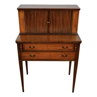 1900s English Hepplewhite Mahogany Inlaid Secretary / Tambour Writing Desk For Sale