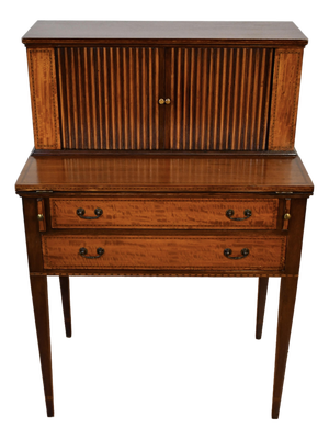 1900s English Hepplewhite Mahogany Inlaid Secretary / Tambour Writing Desk