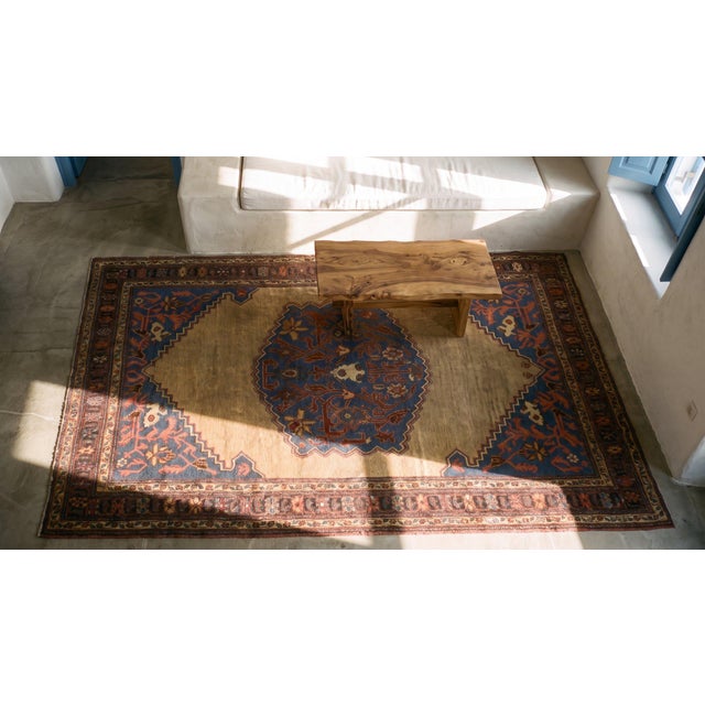 Splendid Tan Beige and Blue Color With Florid and Geometric Design Antique Bakshaiesh Rug For Sale - Image 9 of 11