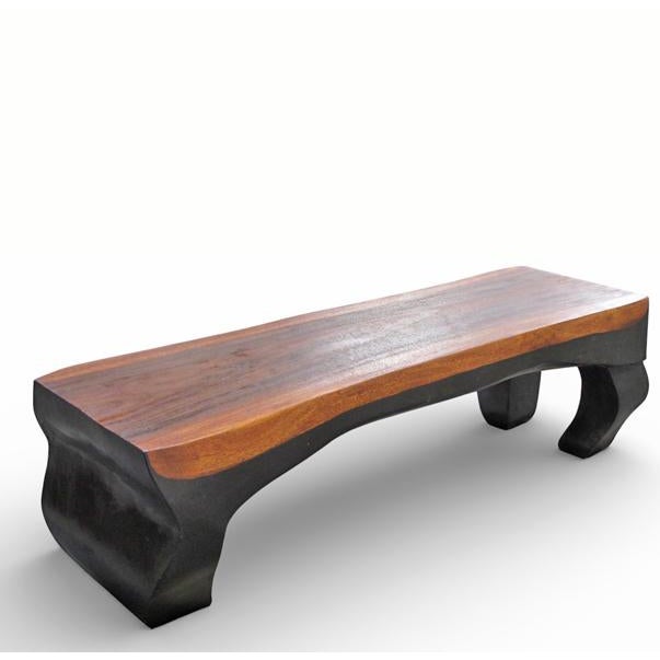 70" Long Hand Carved Modern Sculptural Bench in Ebony & Brown For Sale - Image 4 of 7