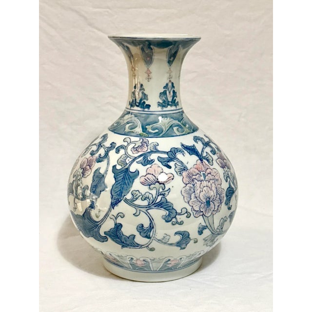 Large Vintage Baluster Shaped, Chinese Porcelain Vase W/ Pink, Green and Blue Chrysanthemums For Sale In New York - Image 6 of 8