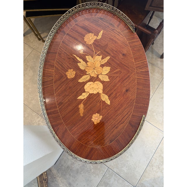 French Marquetry inlaid oval side/bedside table late 19th century