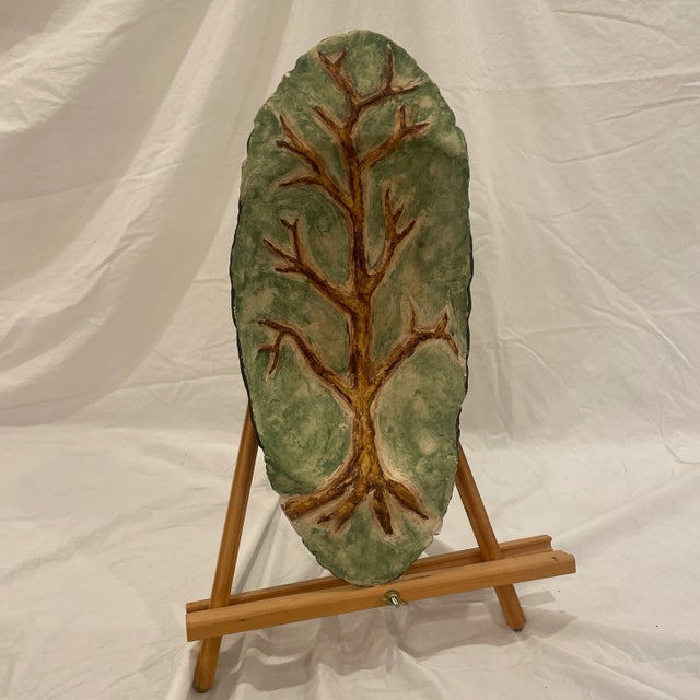Pottery Original Handmade Art Vessel With Tree Design. Could be displayed upright on a wall as used as a display bowl on a...