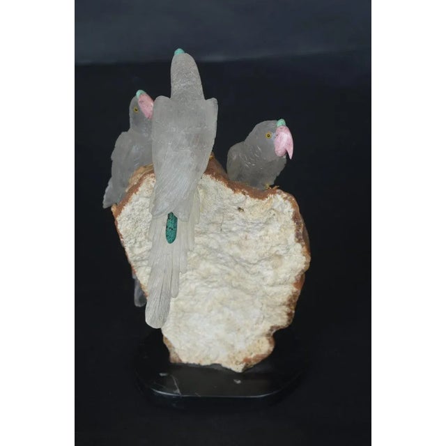 Contemporary 1970s Vintage Three Rock Crystal Parakeet Figurine For Sale - Image 3 of 6