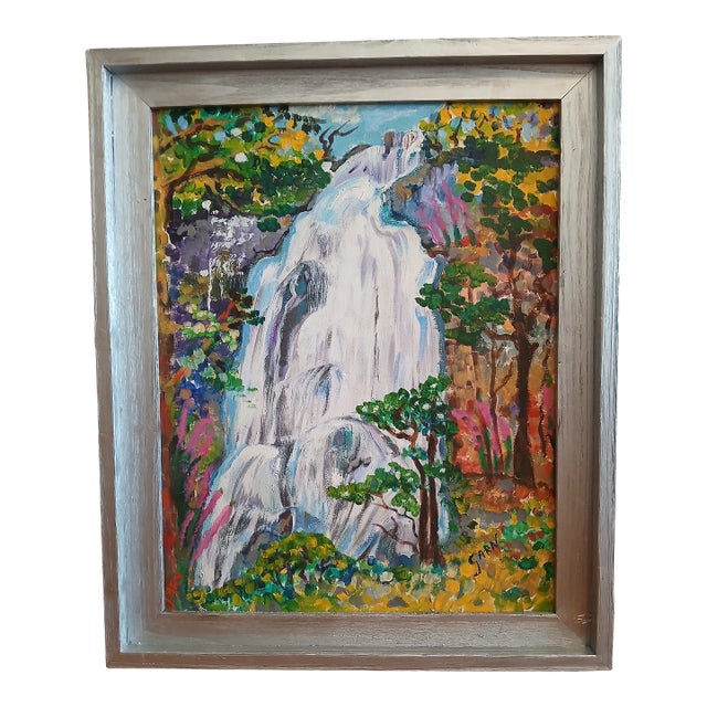 1980s Framed Original Waterfall Painting on Canvas by Artist Garm For Sale