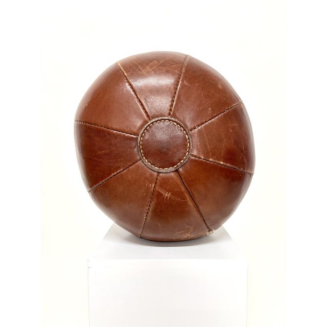 Mid-Century Modern Vintage Leather Medicine Ball, 1960s For Sale - Image 3 of 6