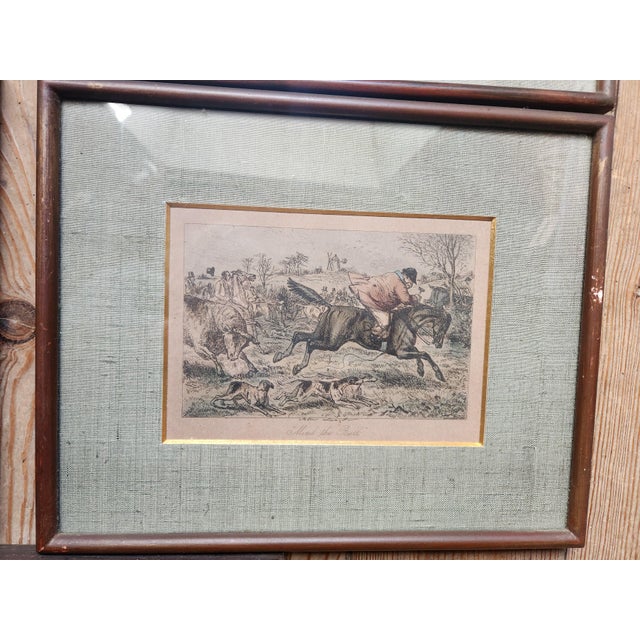 This is a great set of four of antique Victorian satirical mounted and framed John Leech hunting and sports illustrations...