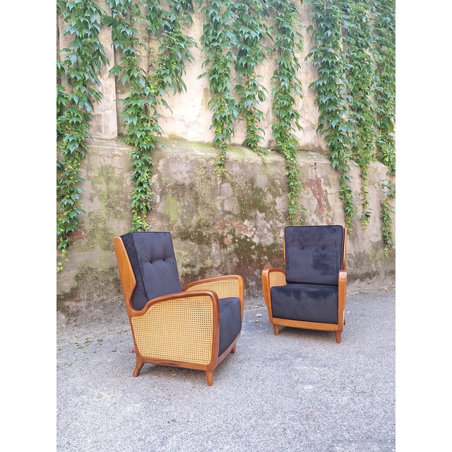 Armchairs Model 489 in Blue Velvet by Gio Ponti for Cassina, 1950s, Set of 2, in Very Good conditions. Designed 1950 to...