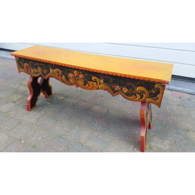 French Hand Painted Wooden Bench by R. Jaeg, 1961 For Sale - Image 4 of 10