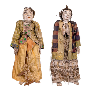 Pair of Antique Burmese Thailand Marionette Puppet Dolls Folk Art