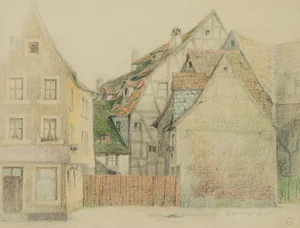 H. Christiansen, Half -Timbered House in Darmstadt, 1920, Pencil
