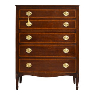 Mid Century Federal Style Inlaid Mahogany Highboy Dresser by Kindel of Grand Rapids For Sale