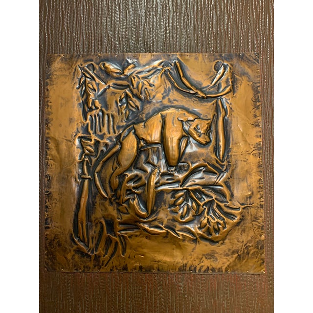 Pair of MCM Copper Tone Repoussé Panther Panels | Mounted on Wood Board For Sale - Image 4 of 12