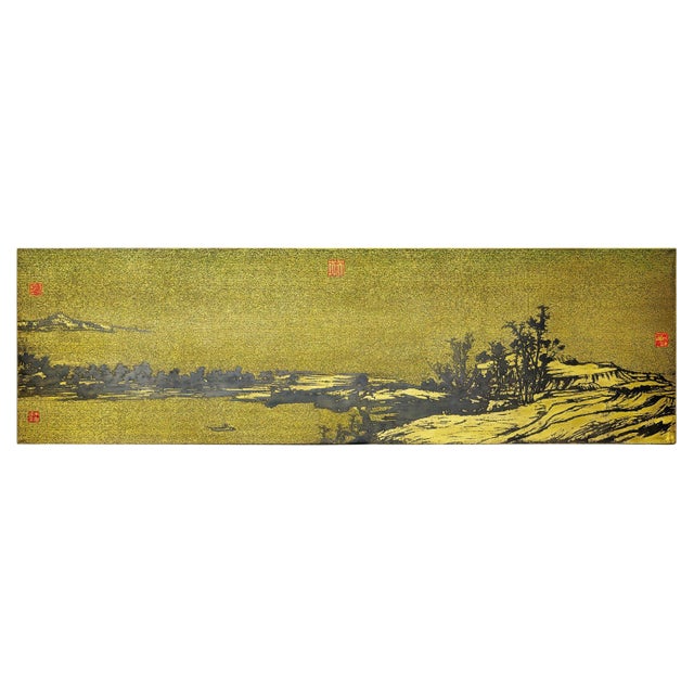 Chinese Gilt Metal Landscape Wall Panel with Red Seal Marks For Sale - Image 14 of 18