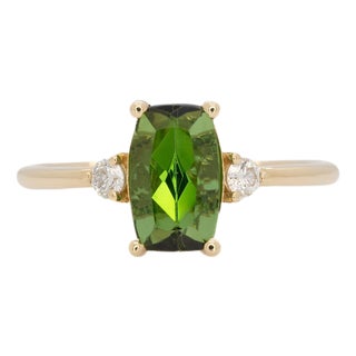 1.3Ct Chrome Tourmaline Ring With Earth Mined Diamond Accents: Solid 14k Gold, Size 6.75 For Sale