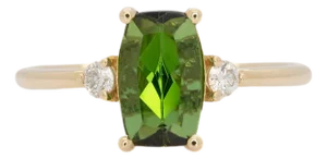 1.3Ct Chrome Tourmaline Ring With Earth Mined Diamond Accents: Solid 14k Gold, Size 6.75