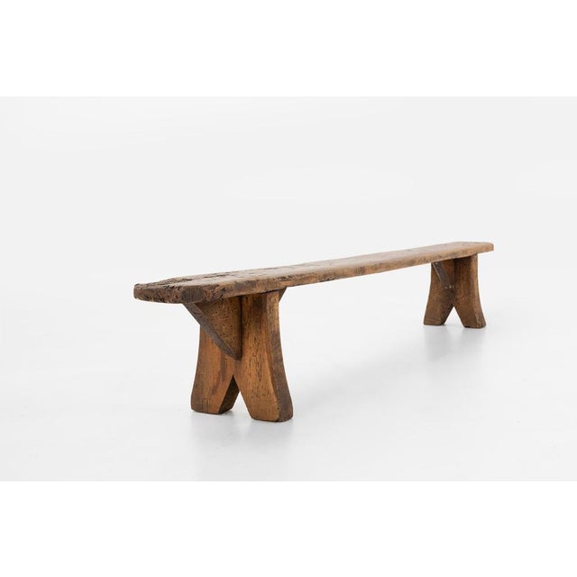 Rustic Decorative Wooden Low Bench, France, 1850s For Sale - Image 3 of 12