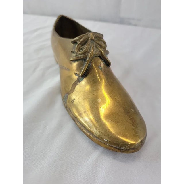 Vintage Brass Gold Shoe Display, Planter, Stash Box In good condition with heavy tarnish and minor wear. Measures 8"L x...