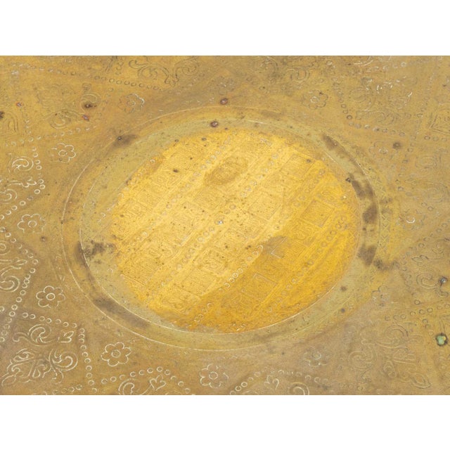 Persian Brass Tray Top Folding Wood Table For Sale - Image 4 of 11