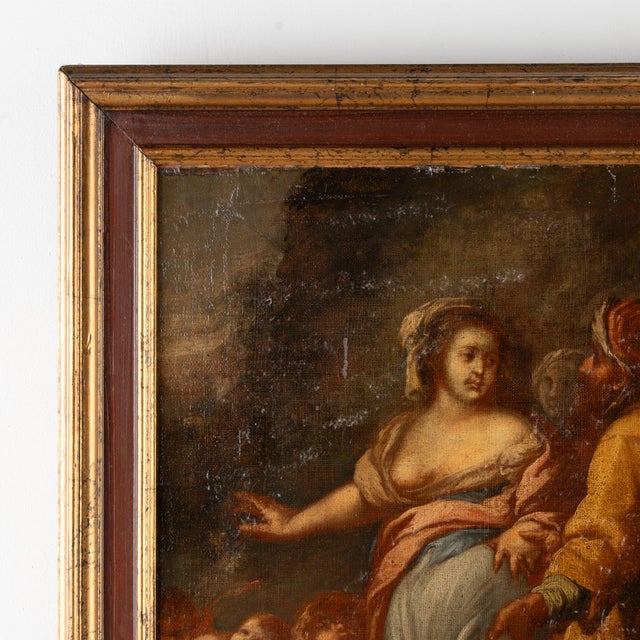 Original oil on canvas laid on panel painting, Italian school. Unsigned. Possibly a religious composition with three putti...