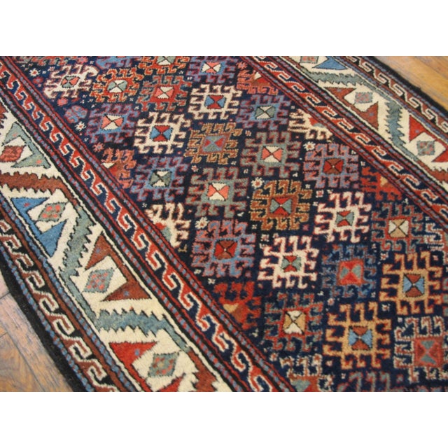 Antique Kurdish Blue Wool Hallway Runner Rug For Sale - Image 4 of 8