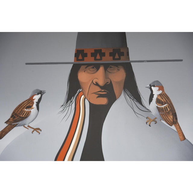 1980s Kim F. Means "Sparrow Dancer" Signed Original Acrylic Native American Portrait For Sale - Image 4 of 8
