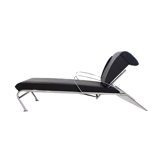 Vintage Black Leather & Steel Chaise Lounge by Massimo Iosa Ghini for Moroso For Sale