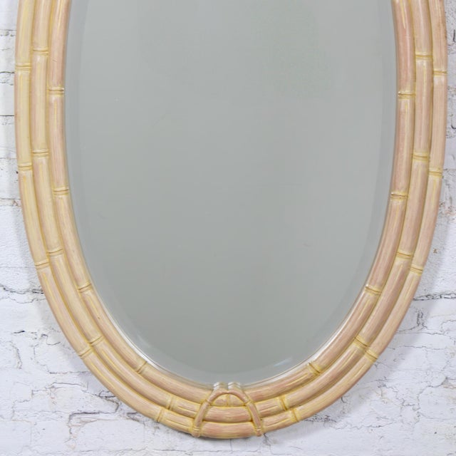 Late 20th Century Coastal or Hollywood Regency Style Oval Wall Mirror Faux Bamboo Resin Ceruse Finish For Sale - Image 13 of 18
