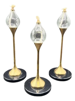 1970s German Brass "Clear Drops" Oil Lamp Candlestick by Freddie Andersen, Set of 3