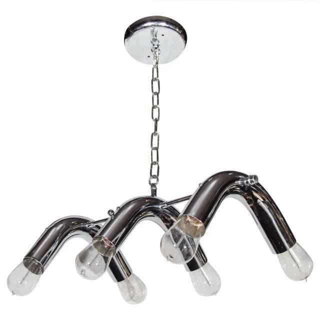 Mid-Century Modern Tubular Chandelier in Chrome, C. 1970s For Sale - Image 11 of 13