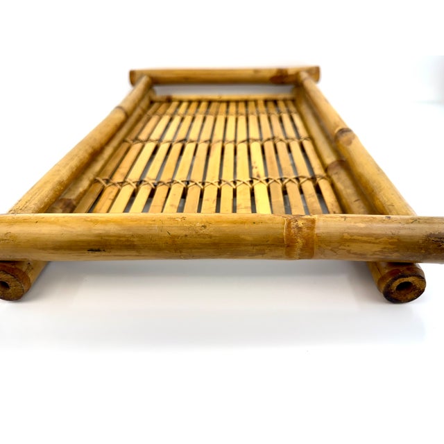 Vintage Mid Century Woven Bamboo Tray With Rustic Character For Sale - Image 12 of 13