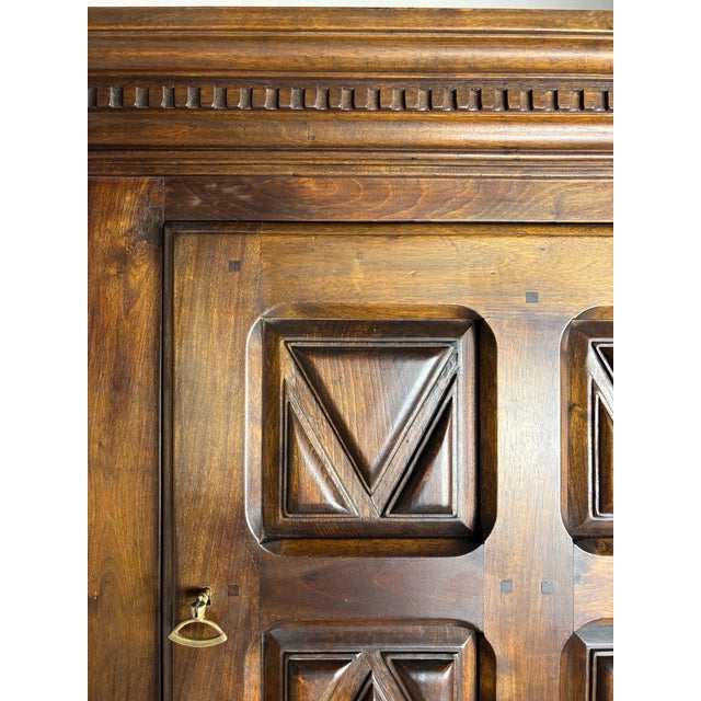 Vintage Spanish Renaissance Style Walnut Cabinet with Geometric Carve, 1920 For Sale - Image 13 of 16