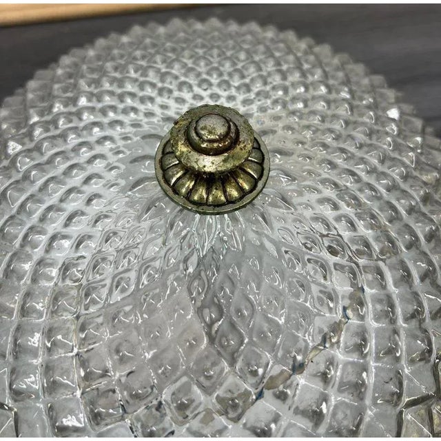 Vintage French Crystal Glass Dome Ceiling Light with Ornate Metal Frame For Sale - Image 5 of 9