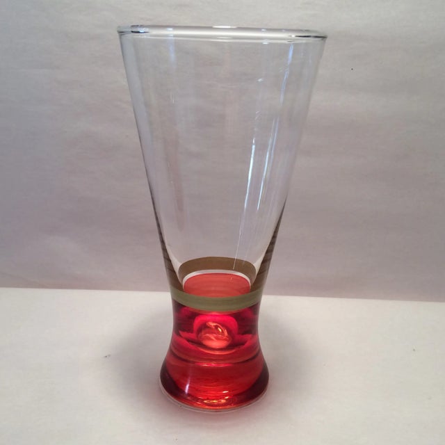 Vintage Red Base With Gold Band Hand Blown Pilsner Glasses - Set of 4 For Sale - Image 4 of 11