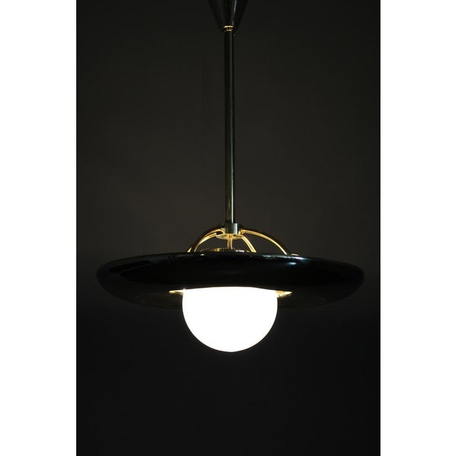 Art Deco Brass Pendant Light with White Glass, Czechoslovakia, 1930s For Sale - Image 12 of 13