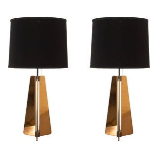 Pair of Custom Solid Brass Obelisk Table Lamps, Circa 2000 For Sale