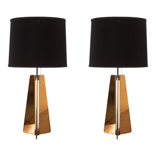 Pair of Custom Solid Brass Obelisk Table Lamps, Circa 2000 For Sale