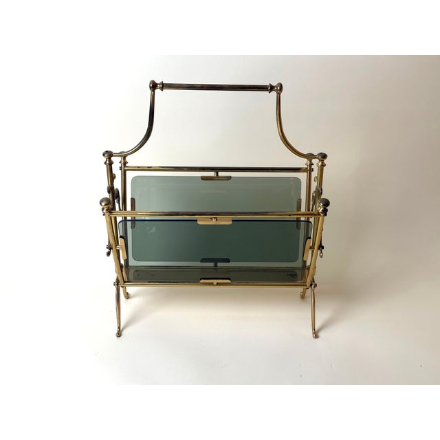 Italian Brass and Smoked Glass Magazine Rack, Italy, 1960s For Sale - Image 6 of 13
