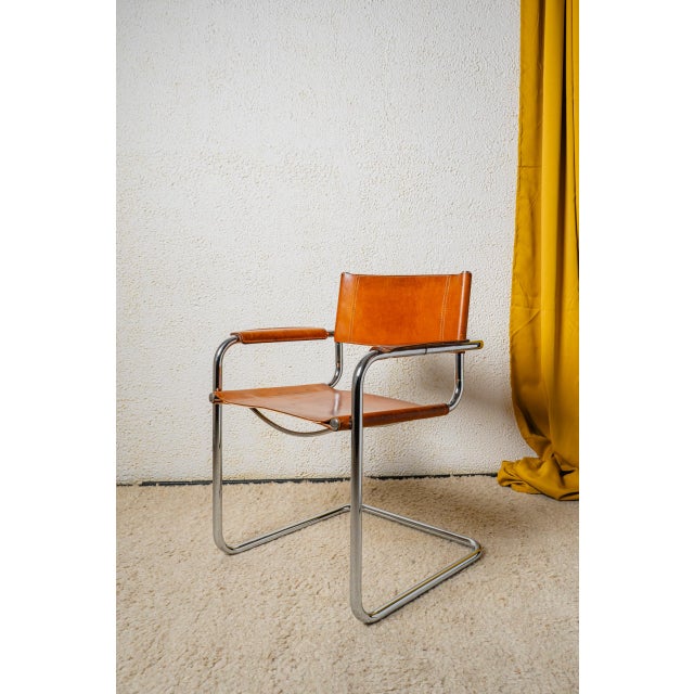Brown Mid-Century Modern Chairs in Cognac Brown Leather, 1970s, Set of 2 For Sale - Image 8 of 12